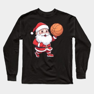 Santa Playing Basketball Christmas Long Sleeve T-Shirt